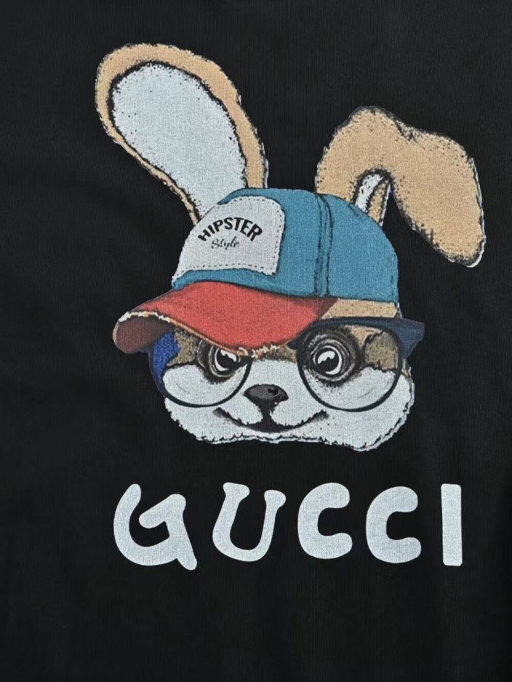 🐰Gucci Black Rabbit Graphic Print Short Sleeve Crew Neck T-Shirt - Picture 5 of 6